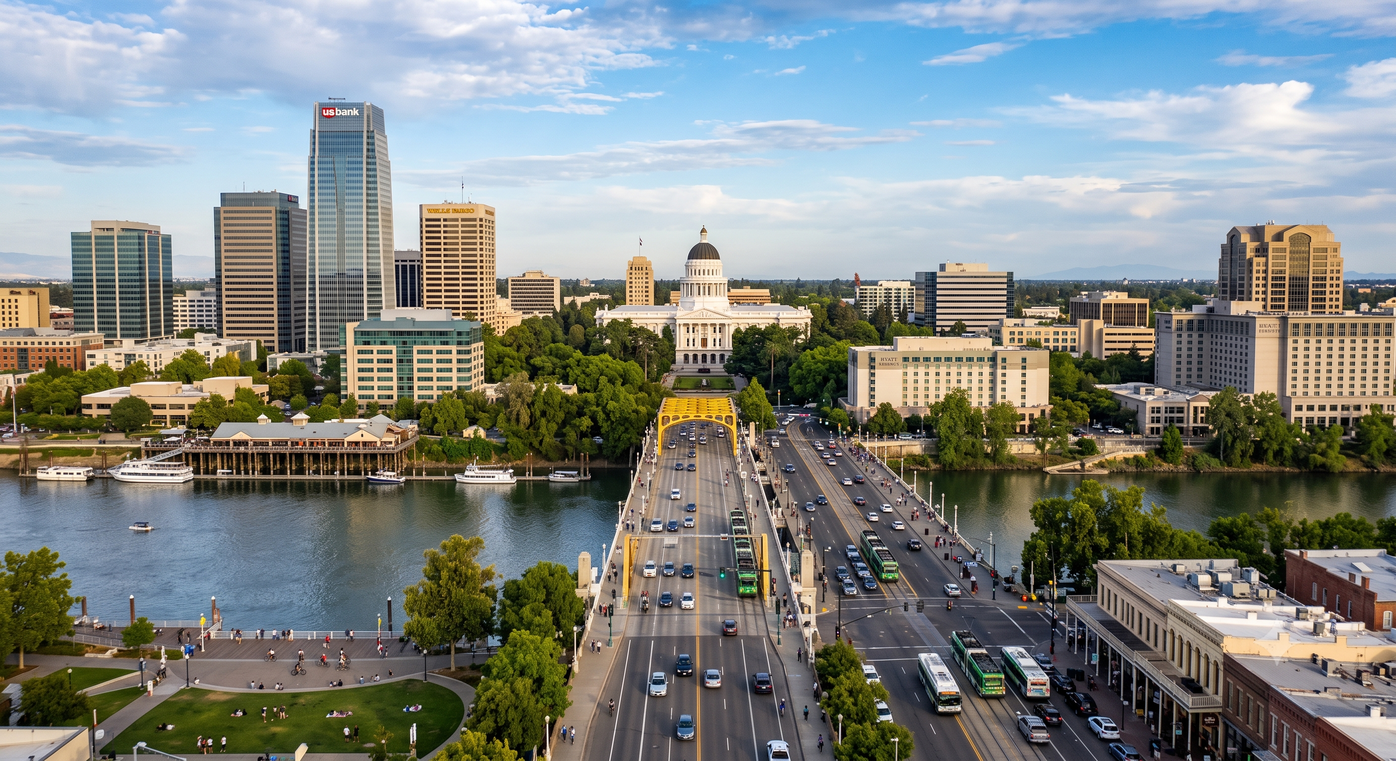 Sacramento skyline and river bridge